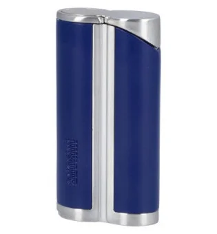adorini Single Jet Curve Aansteker Blauw / Satijn Zilver inclusief Sigarenknijper