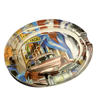 Sigaar asbak glas ovaal met Cuba design 2 houders