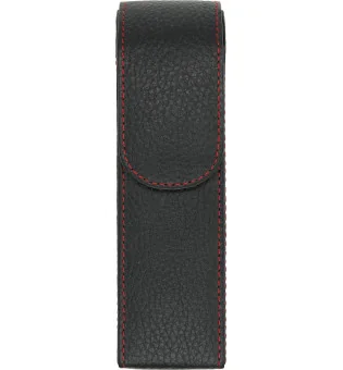 adorini leren sigarenkoker 2 sigaren zwart en rood garen met etui voor knipper of aansteker